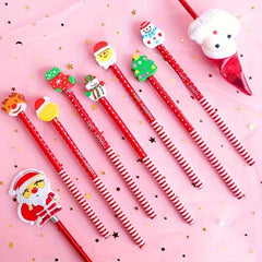 Cartoon Christmas Pencil Eraser Combo Set for Writing and Drawing