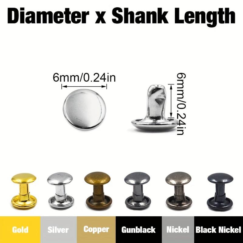 6x6mm Double Cap Rivets Stud Round Nail Rivet Leathercraft Accessories
