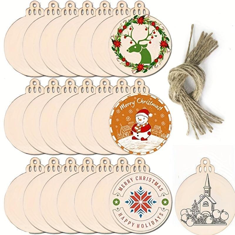 20pcs 8.0cm Wood Slices Blank Discs with Twine for DIY Crafts