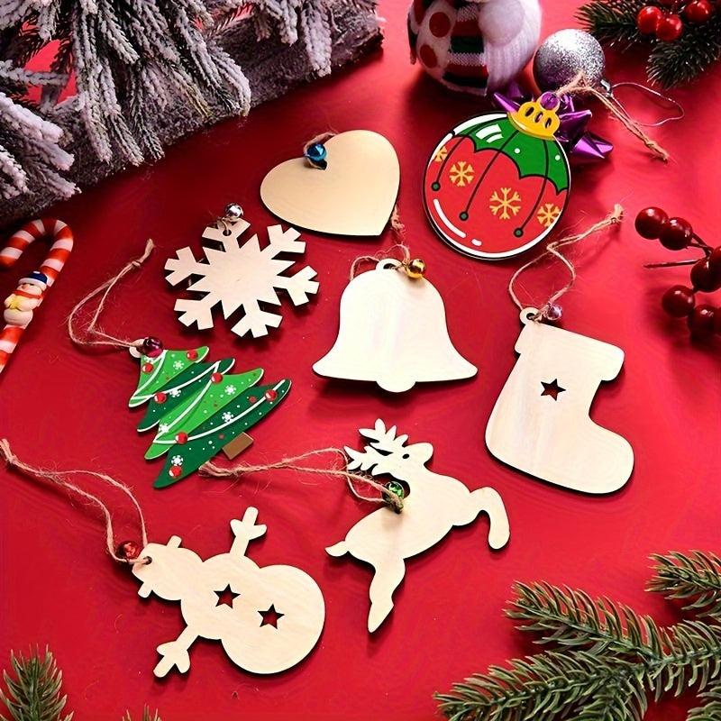 10pcs Unfinished DIY Christmas Decoration Wooden Chips with 10 Ropes