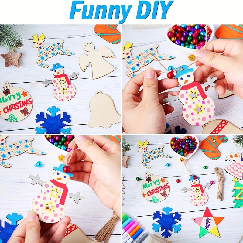 10pcs Unfinished DIY Christmas Decoration Wooden Chips with 10 Ropes