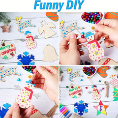 10pcs Unfinished DIY Christmas Decoration Wooden Chips with 10 Ropes