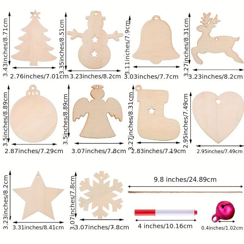10pcs Unfinished DIY Christmas Decoration Wooden Chips with 10 Ropes