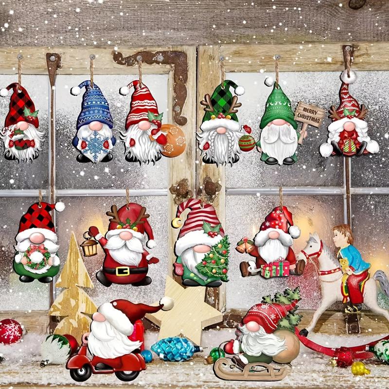 24pcs Santa Wooden Hanging Ornaments Gnome Christmas Decorations
