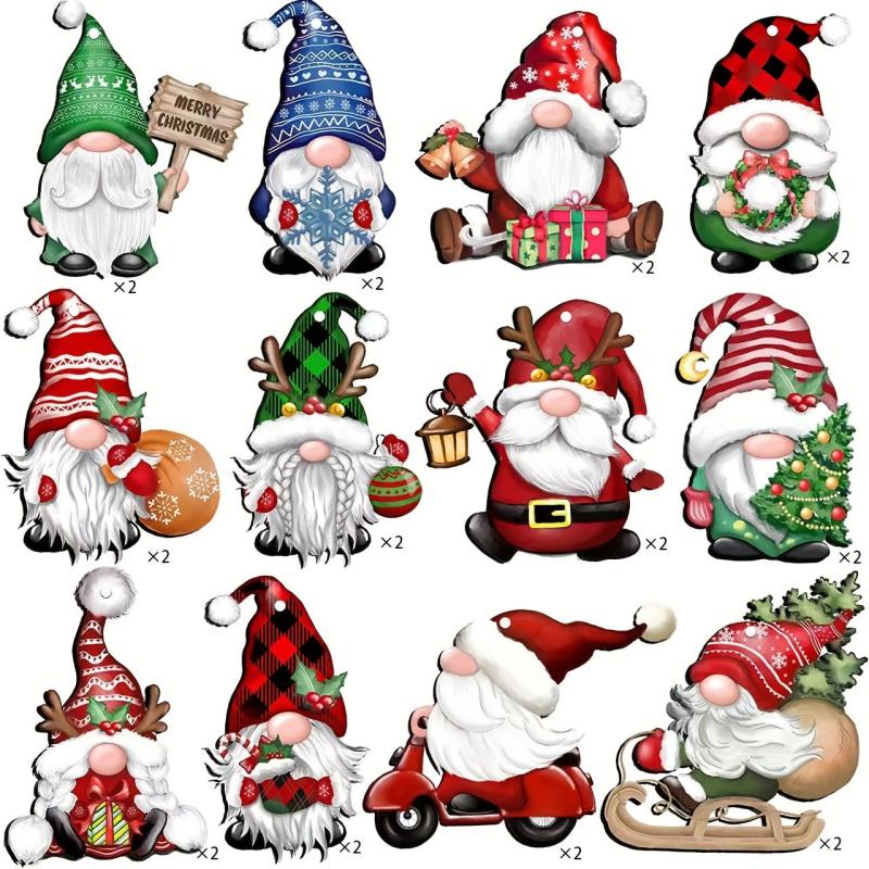 24pcs Santa Wooden Hanging Ornaments Gnome Christmas Decorations