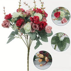 Artificial Flowers Bouquet Mini Rose Wedding Office Decor Pink