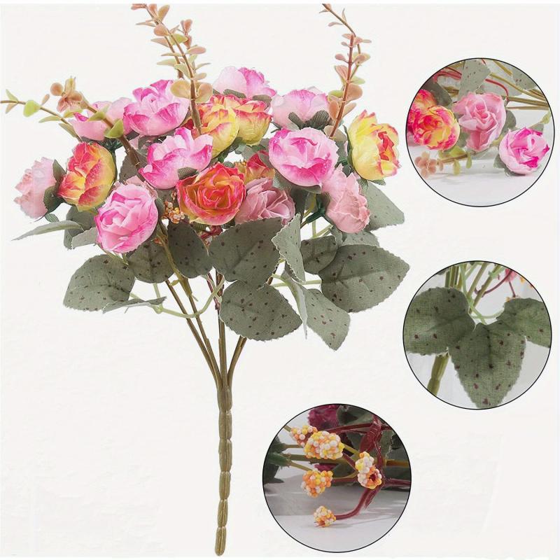 Artificial Flowers Bouquet Mini Rose Wedding Office Decor Pink