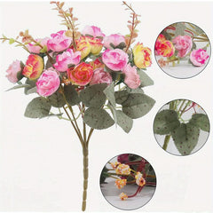 Artificial Flowers Bouquet Mini Rose Wedding Office Decor Pink