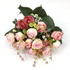 Artificial Flowers Bouquet Mini Rose Wedding Office Decor Pink