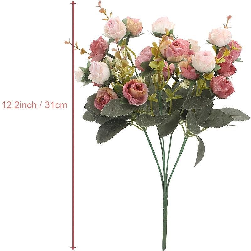 Artificial Flowers Bouquet Mini Rose Wedding Office Decor Pink