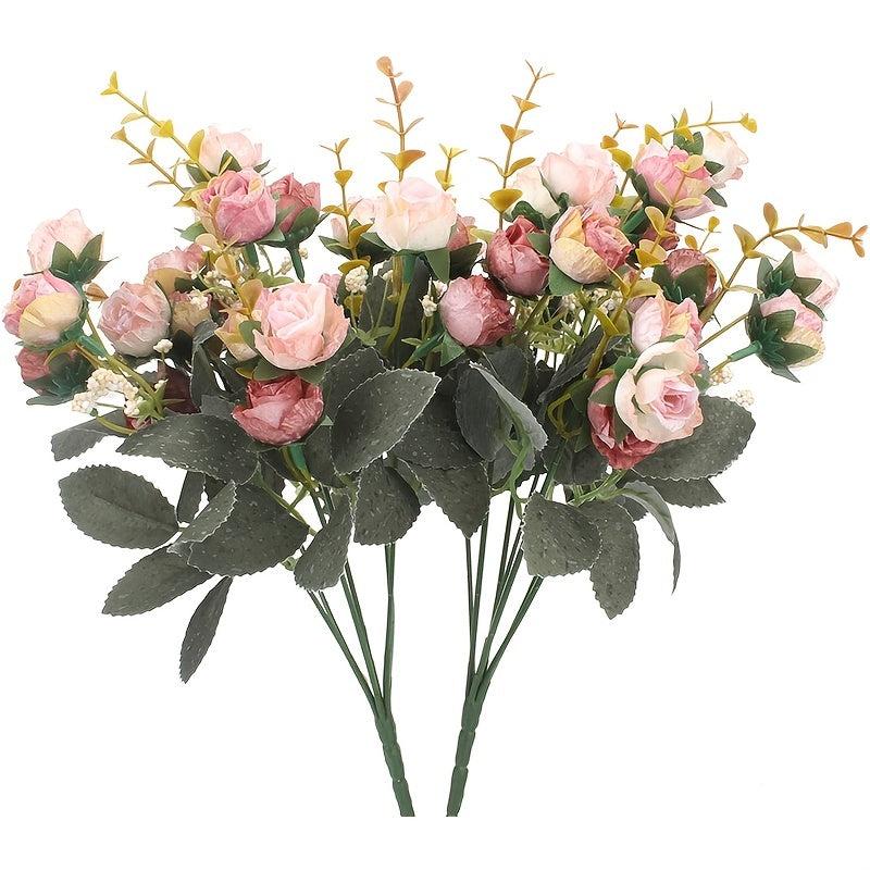Artificial Flowers Bouquet Mini Rose Wedding Office Decor Pink