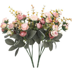 Artificial Flowers Bouquet Mini Rose Wedding Office Decor Pink