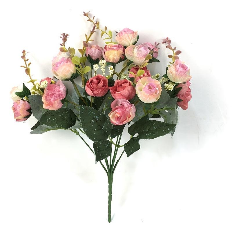 Artificial Flowers Bouquet Mini Rose Wedding Office Decor Pink
