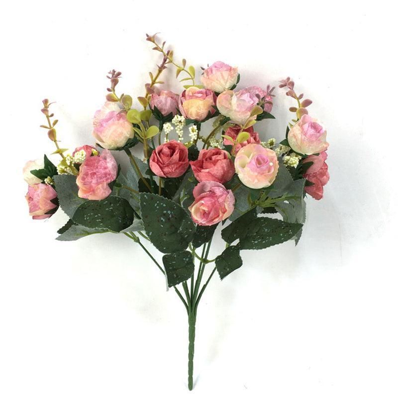 Artificial Flowers Bouquet Mini Rose Wedding Office Decor Pink