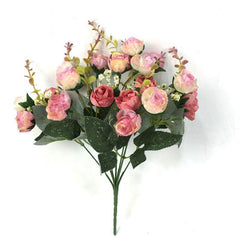 Artificial Flowers Bouquet Mini Rose Wedding Office Decor Pink