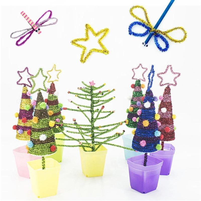 100pcs Christmas Glitter Chenille Stems Pipe Cleaners Plush Tinsel Stems