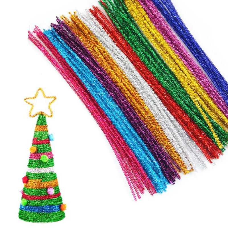100pcs Christmas Glitter Chenille Stems Pipe Cleaners Plush Tinsel Stems