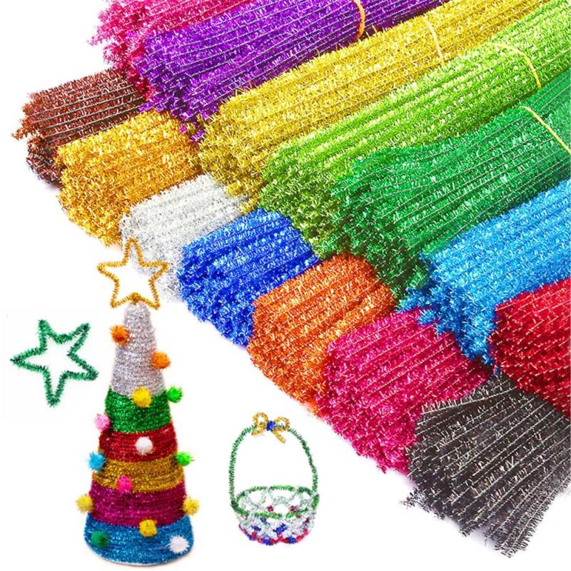 100pcs Christmas Glitter Chenille Stems Pipe Cleaners Plush Tinsel Stems