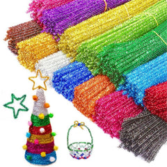 100pcs Christmas Glitter Chenille Stems Pipe Cleaners Plush Tinsel Stems
