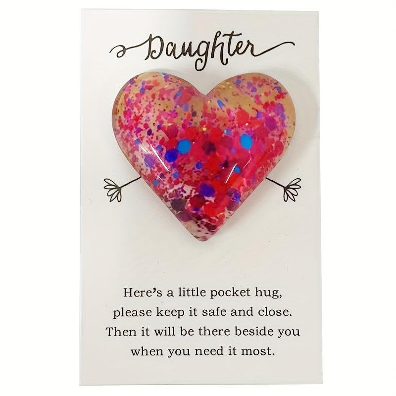 Daughter Glass Heart Pocket Hug Token Gift Card Memorial Keepsake