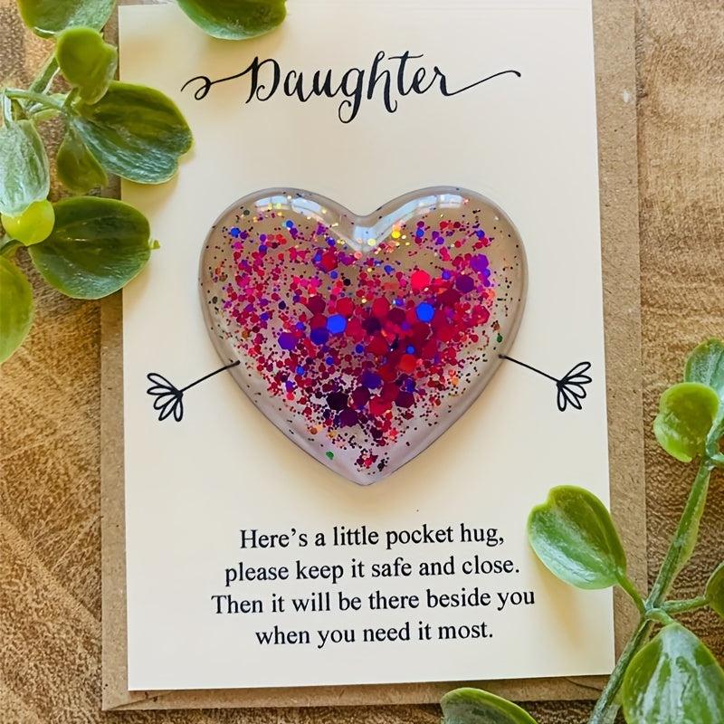 Daughter Glass Heart Pocket Hug Token Gift Card Memorial Keepsake