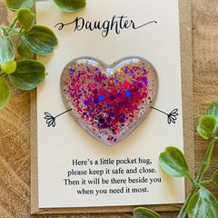 Daughter Glass Heart Pocket Hug Token Gift Card Memorial Keepsake