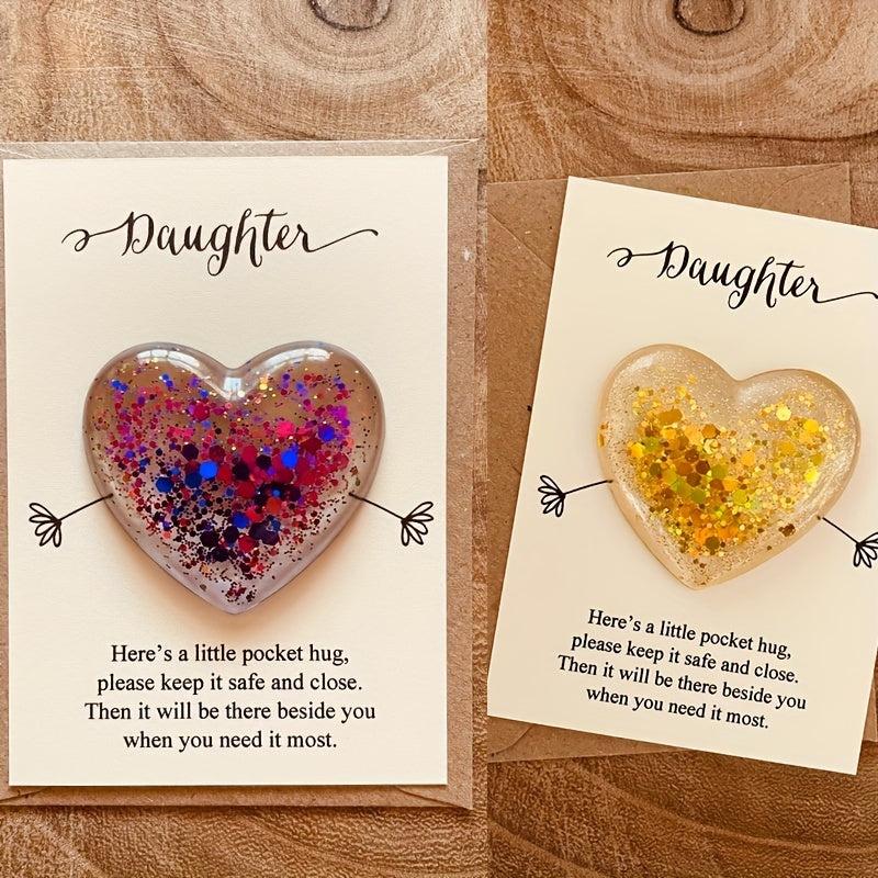 Daughter Glass Heart Pocket Hug Token Gift Card Memorial Keepsake