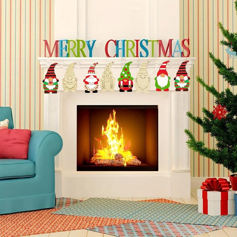 12pcs Christmas Gnome Wood Santa Claus Family Holiday Decoration