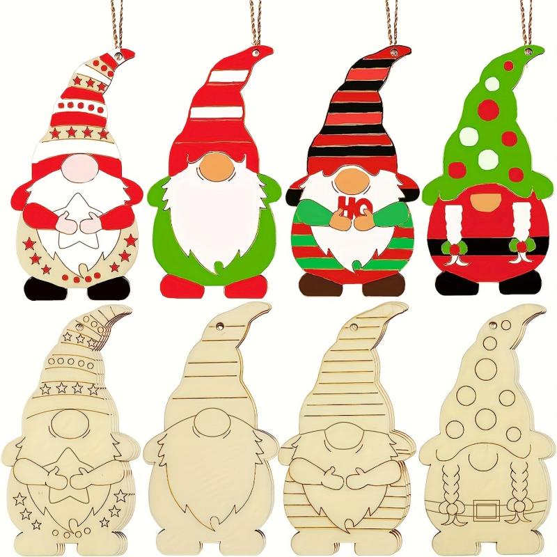 12pcs Christmas Gnome Wood Santa Claus Family Holiday Decoration