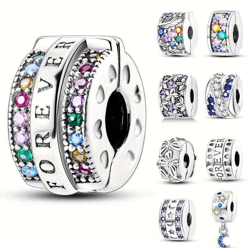 Colorful CZ Forever Clip Charm Stopper Beads