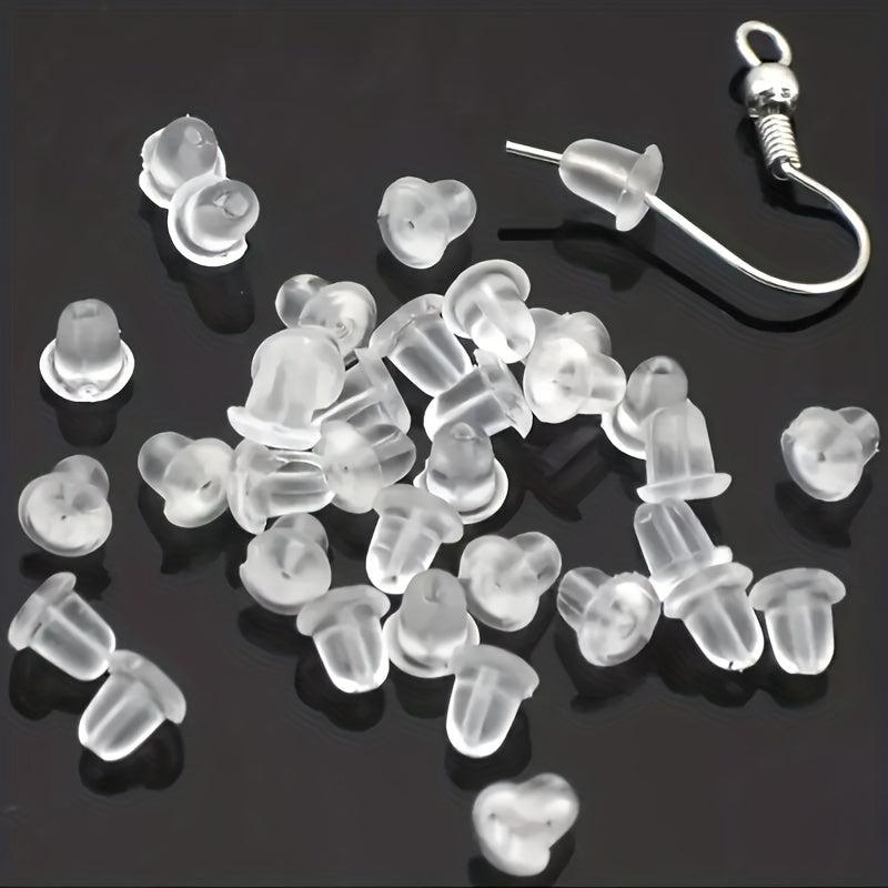 100pcs Plastic Ear Stud Earring Pin Backs Transparent