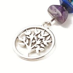 7 Chakra Pendant Keychain Seven Crushed Stone Bead Split Ring Alloy Key Chain