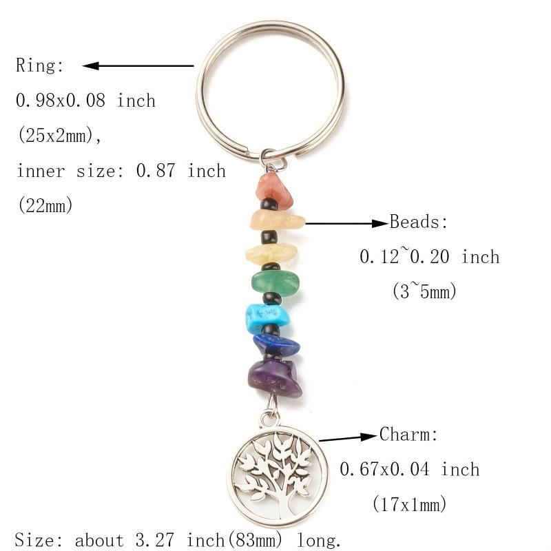 7 Chakra Pendant Keychain Seven Crushed Stone Bead Split Ring Alloy Key Chain