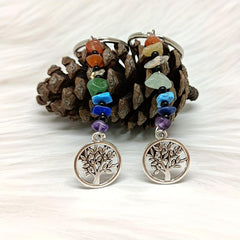 7 Chakra Pendant Keychain Seven Crushed Stone Bead Split Ring Alloy Key Chain