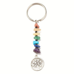 7 Chakra Pendant Keychain Seven Crushed Stone Bead Split Ring Alloy Key Chain