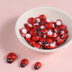 50pcs Mini Ladybugs Stickers Self Adhesive Wooden Ladybugs DIY Garden Decoration