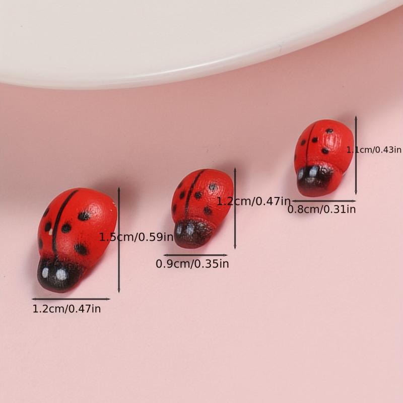 50pcs Mini Ladybugs Stickers Self Adhesive Wooden Ladybugs DIY Garden Decoration