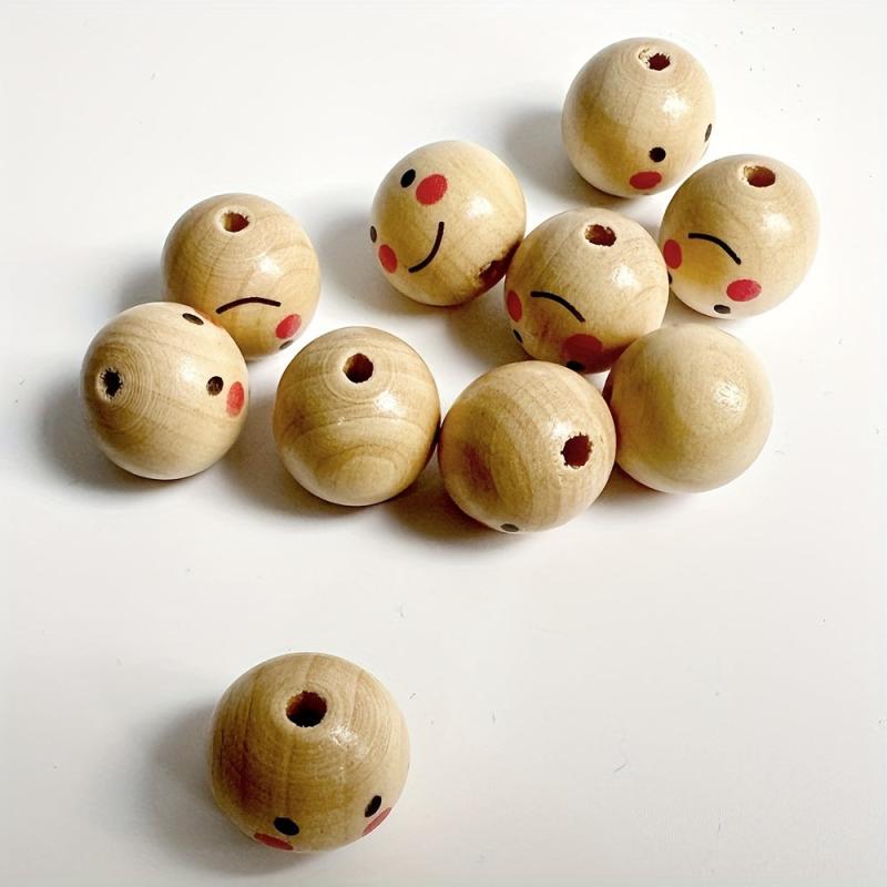 10pcs 20mm Smiling Face Doll Head Wooden Bead DIY Jewelry Accessories
