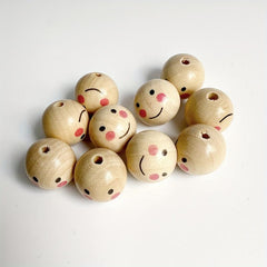 10pcs 20mm Smiling Face Doll Head Wooden Bead DIY Jewelry Accessories