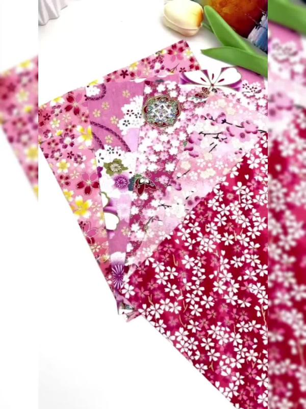 5pcs Pink Flower Printed Cheongsam Fabric Kimono Dress Fabric Home Textile