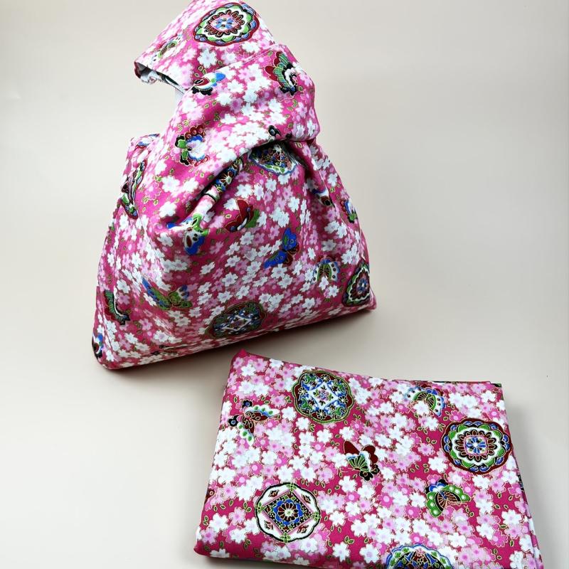5pcs Pink Flower Printed Cheongsam Fabric Kimono Dress Fabric Home Textile