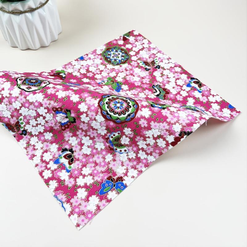5pcs Pink Flower Printed Cheongsam Fabric Kimono Dress Fabric Home Textile