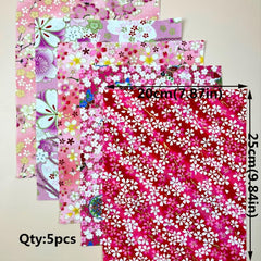 5pcs Pink Flower Printed Cheongsam Fabric Kimono Dress Fabric Home Textile