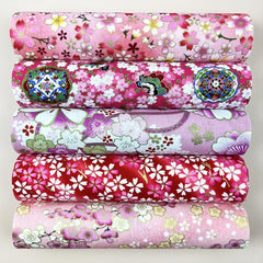5pcs Pink Flower Printed Cheongsam Fabric Kimono Dress Fabric Home Textile