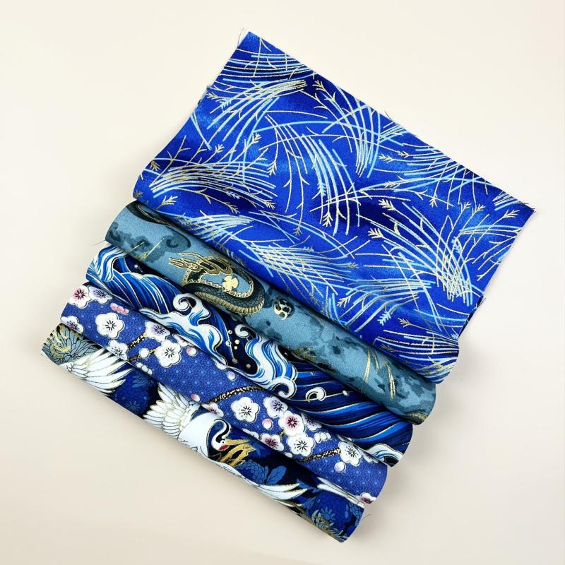 5pcs Flower Printed Kimono Dress Fabric Cotton Patchwork Material