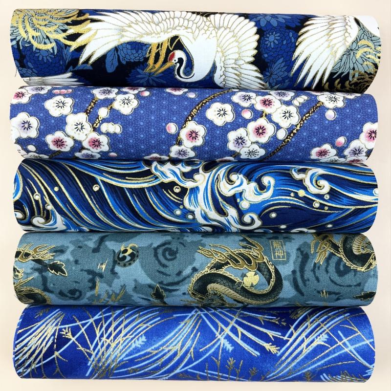 5pcs Flower Printed Kimono Dress Fabric Cotton Patchwork Material