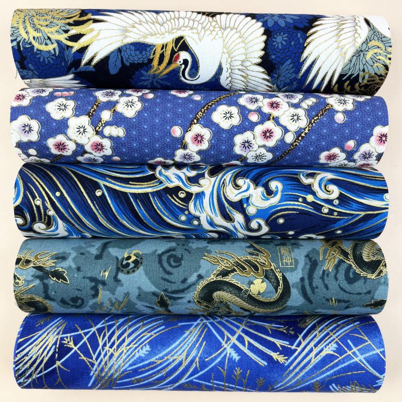 5pcs Flower Printed Kimono Dress Fabric Cotton Patchwork Material