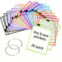 30pcs Dry Erase Pockets Oversized Write And Wipe Rings Clear Sheet Protectors