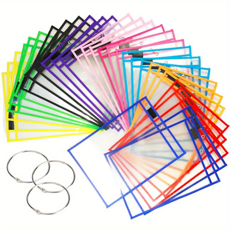 30pcs Dry Erase Pockets Oversized Write And Wipe Rings Clear Sheet Protectors