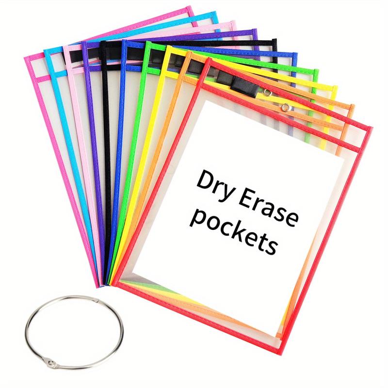 30pcs Dry Erase Pockets Oversized Write And Wipe Rings Clear Sheet Protectors
